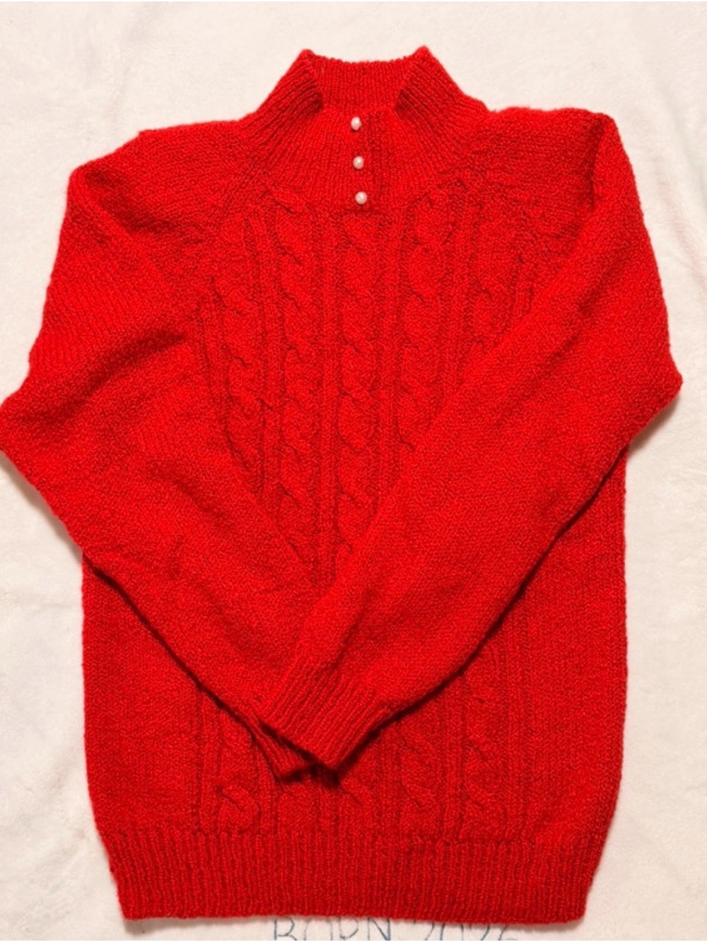Men's Red Cable Turtleneck Sweater with Button Placket
